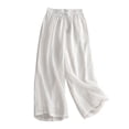 thumbnail image 1 of Womens Elastic Waist Pants Casual Loose Fit Straight Wide Leg Capris Cotton Linen Capri Pants, 1 of 9