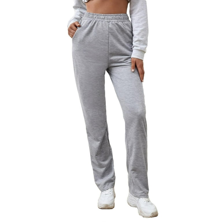 Womens Elastic Waist Sweatpants Plain Long Regular Fit Grey XS Walmart