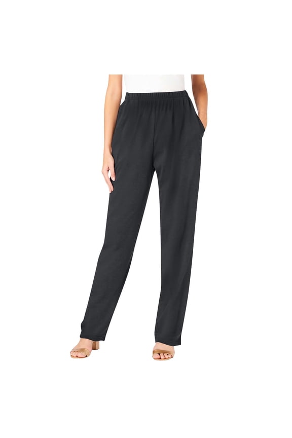 Womens Elastic Waisted Long Pants Comfy Straight Leg Stretch Pull On Trousers Regular Fit Casual Work Pant