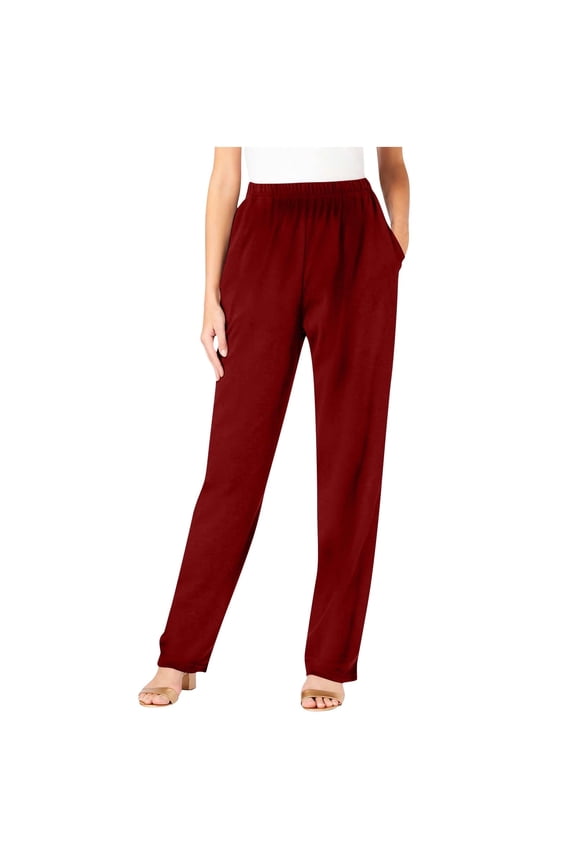 Womens Elastic Waisted Long Pants Comfy Straight Leg Stretch Pull On Trousers Regular Fit Casual Work Pant