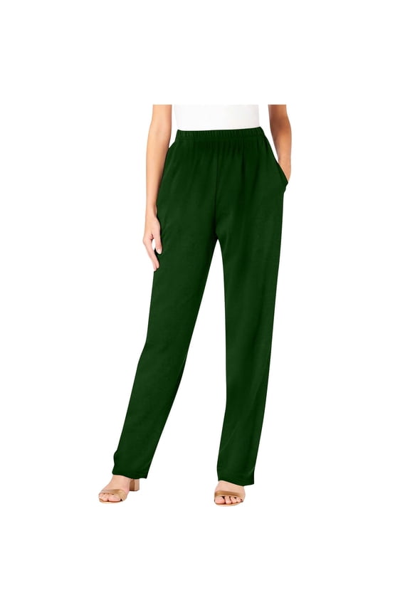 Womens Elastic Waisted Long Pants Comfy Straight Leg Stretch Pull On Trousers Regular Fit Casual Work Pant