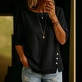 thumbnail image 1 of Womens Elbow Length Sleeve T-Shirts Crew Neck Side Button Detail Tops Solid Color Casual Summer Blouses S, 1 of 5