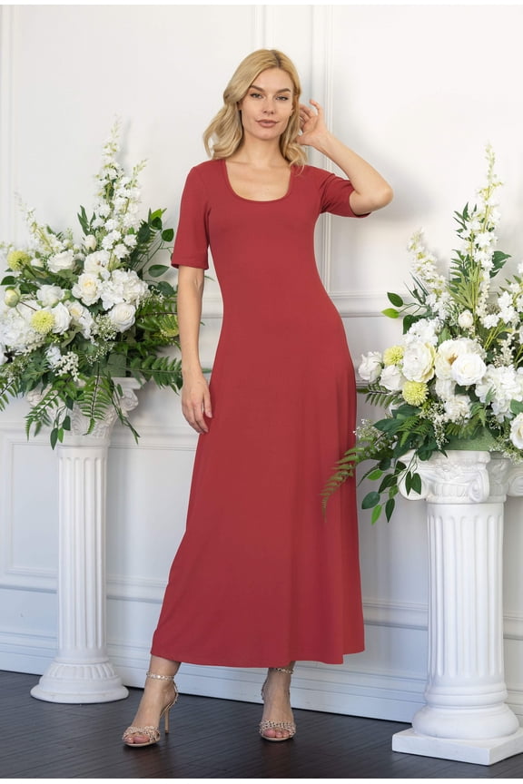 Womens Elbow Sleeve Maxi Dress