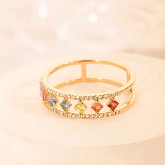 Womens Electroplated Copper Ring With Rainbow Design And Gold Tone Fashion Jewelry Gift For Her Everyday Style