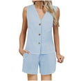 thumbnail image 1 of Womens Elegant 2 Piece Outfits Plaid Gingham Sets Sleeveless Button Blazer Vest Shorts Matching Lounge Set, 1 of 7