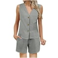 thumbnail image 1 of Womens Elegant 2 Piece Outfits Plaid Gingham Sets Sleeveless Button Blazer Vest Shorts Matching Lounge Set, 1 of 7