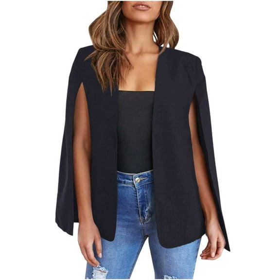 Womens Elegant Cape Blazer Casual Solid Color Split Sleeve Open Front Blazer Coat Simple Fashion Workwear