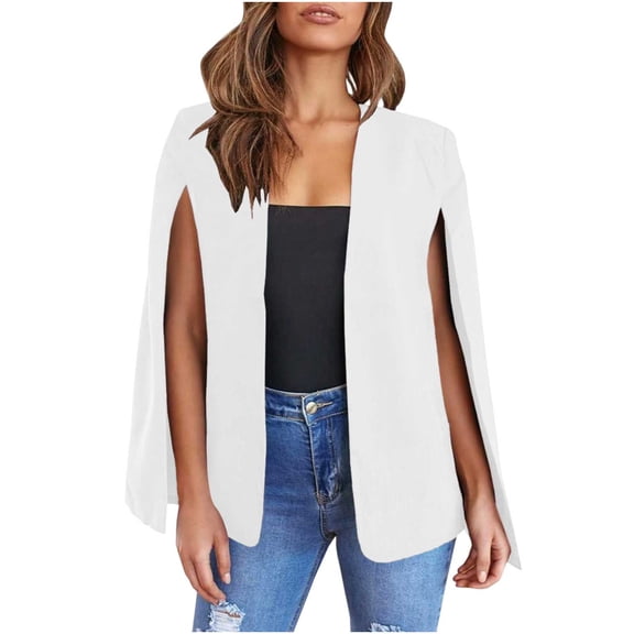 Womens Elegant Cape Blazer Casual Solid Color Split Sleeve Open Front Blazer Coat Simple Fashion Workwear