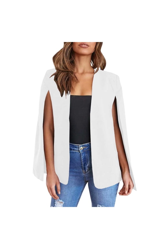 Womens Elegant Cape Blazer Casual Solid Color Split Sleeve Open Front Blazer Coat Simple Fashion Workwear