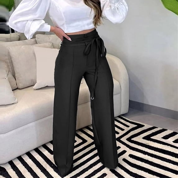 Womens Elegant Casual Daily Straight Leg Casual Pants Suit Pants Solid Color Pockets Trousers Womens Pants Casual Trouser Paper Bag Pants Elastic Casual Pants for Women Loose Fit Womens Casual Dress