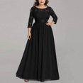 thumbnail image 1 of Womens Elegant Evening Dress Solid Crew Neck Lace Patchwork 3/4 Sleeves Dress Flowy Swing Cocktail Party Gown Dress Plus Size(XXXXL,Black), 1 of 6