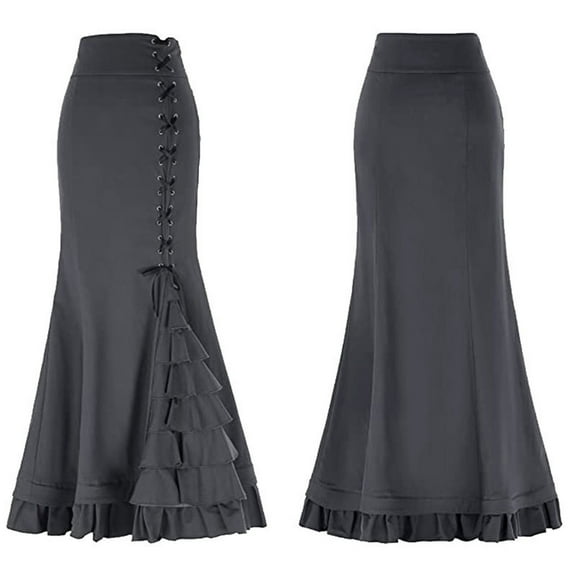 Womens Elegant Festival Solid Color A Skirt Waist Pleated Zipper Skirt for Dress-Up and Events