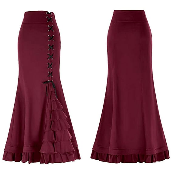 Womens Elegant Festival Solid Color A Skirt Waist Pleated Zipper Skirt for Dress-Up and Events