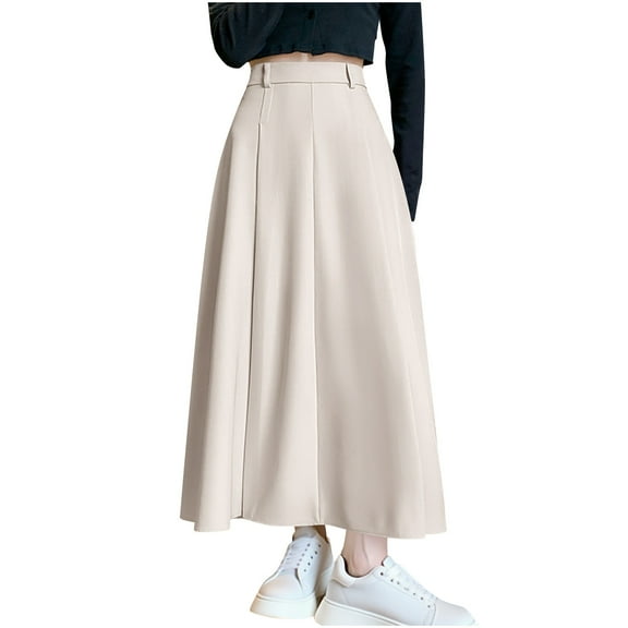 Womens Elegant Flare Skirts High Waist Dressy Casual Aline Maxi Skirts Office Formal Outfits Beige, M