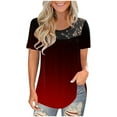 thumbnail image 1 of Womens Elegant Floral Lace Summer Short Sleeve Blouse Crewneck Ruched T Shirts Tuncis Tee Tops for Summer Casual, 1 of 7