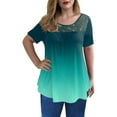 thumbnail image 1 of Womens Elegant Floral Lace Summer Short Sleeve Blouse Crewneck Ruched T Shirts Tuncis Tee Tops for Summer Casual, 1 of 6