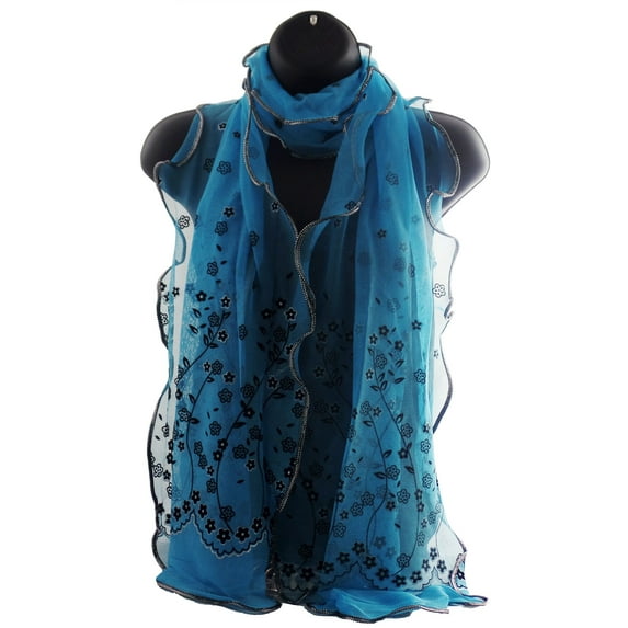Womens Elegant Flower Shaped Blue Scarf Wrap