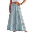 thumbnail image 1 of Womens Elegant Flowy Maxi Skirt Pleated Tiered Cotton Linen A-Line Elastic Waist Midi Skirt, 1 of 8