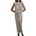 thumbnail image 1 of Womens Elegant Glitter 2 Piece Outfits Sequin Sleeveless Crop Tank Top Sparkle Maxi Pencil Skirt Set Party Clubwear, 1 of 4