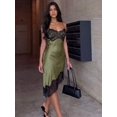 thumbnail image 1 of Womens Elegant Green Lace Trim Satin Slip Dress Sleeveless Asymmetrical Hem, 1 of 7