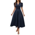 thumbnail image 1 of Womens Elegant High Waist Slim Ruffle Dress Short Sleeve V-neck Mid Length Dress Casual A Line Flowy Maxi Dress, 1 of 7