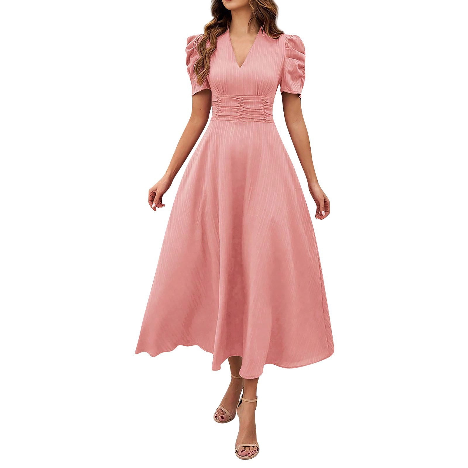 Ruffle Walmart High Low Dresses Womens Elegant High Waist Slim Ruffle Dress  Short Sleeve V-neck