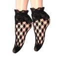 thumbnail image 1 of Womens Elegant Lace Ankle Socks Hollowout Fishnets Pattern Short Socks Sheer Breathable Ruffle Frilly Mesh Socks Hosiery, 1 of 9