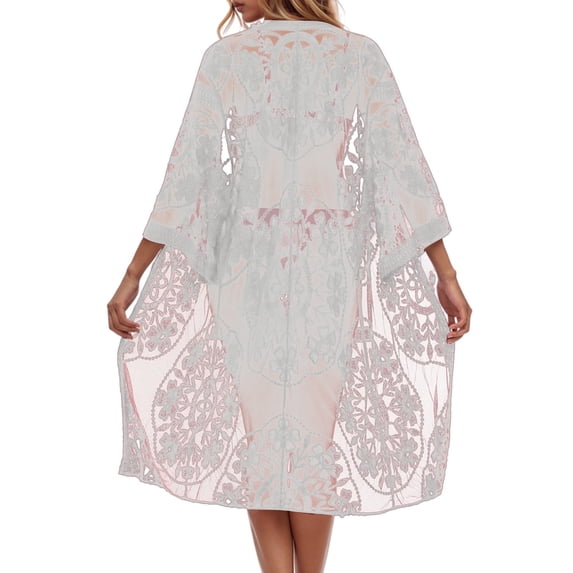 Womens Elegant Lace Cardigan Beach Cover Ups Bikini Cover Up Sun Protection Swimsuit Coverup Lightweight Comfortable Summer Vacation Dress
