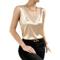 thumbnail image 1 of Womens Elegant Lace Trim V Neck Satin Tank Top Glossy Silk Sleeveless Camisole Slim Fit Basic Inner Layering Blouse For Daily Office Night Out Summer Outfit, 1 of 4