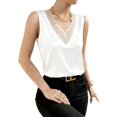 thumbnail image 1 of Womens Elegant Lace Trim V Neck Satin Tank Top Glossy Silk Sleeveless Camisole Slim Fit Basic Inner Layering Blouse For Daily Office Night Out Summer Outfit, 1 of 4