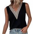 thumbnail image 1 of Womens Elegant Lace V Neck Tank Tops Sleeveless Chiffon Tanks Shirts Loose Summer T Shirts Blouse for Casual Work, 1 of 7