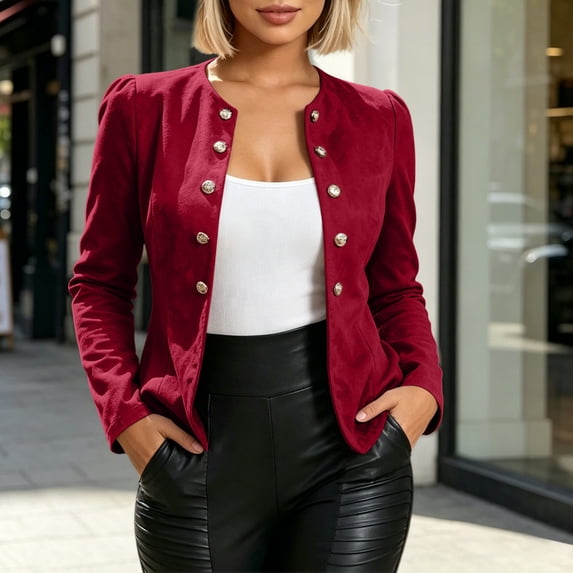 Womens Elegant Long Sleeve Cardigans Fall Winter Cardigan Open Front Business Office Casual Bolero Red S