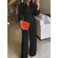 thumbnail image 1 of Womens Elegant Long Sleeve Shirred Waist Black Jumpsuit, 1 of 4