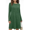 thumbnail image 1 of Womens Elegant Long Sleeve Short Dress Cotton Wedding Guest Crewneck Cocktail Dresses Army Green S, 1 of 6