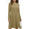 thumbnail image 1 of Womens Elegant Long Sleeve Short Dress Cotton Wedding Guest Crewneck Cocktail Dresses Khaki XL, 1 of 6
