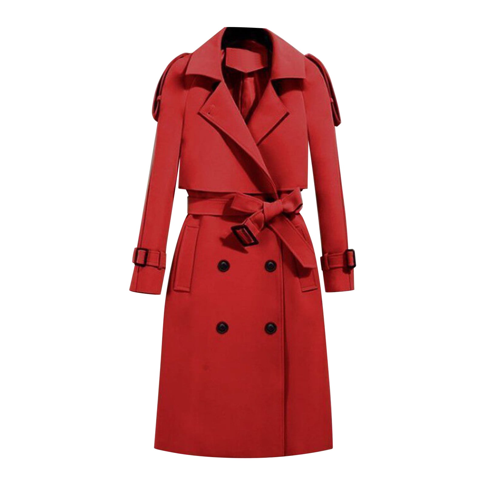 Womens Elegant Long Trench Coat Double Breasted Wool Blend Overcoat ...