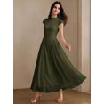 thumbnail image 1 of Womens Elegant Military Green Cap Sleeve High Neck A-Line Long Dress, 1 of 6
