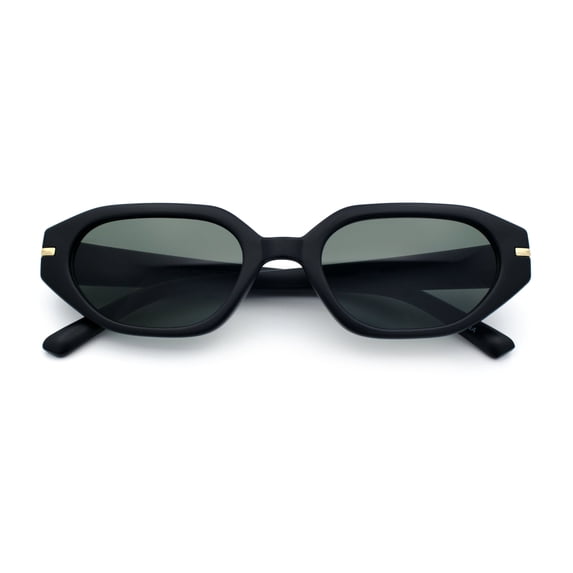 Womens Elegant Mod Geometric Oval Rectangle Plastic Fashion Sunglasses Matte Black - Green