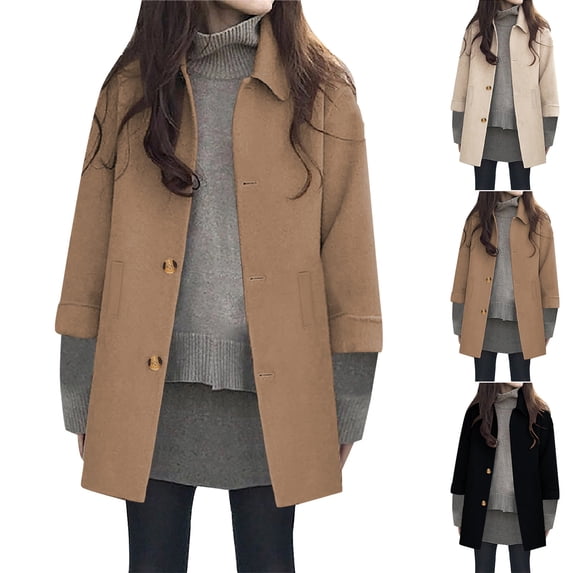 Womens Elegant Overcoat Fall Single Breasted Trench Coats Jackets Long Sleeve Dressy Business Casual Peacoat