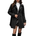 thumbnail image 1 of Womens Elegant Pea Coats Notch Double Breasted Midi Coat Long Sleeve Solid Color Fashion Winter Outerwear with Belt Black XXL, 1 of 6