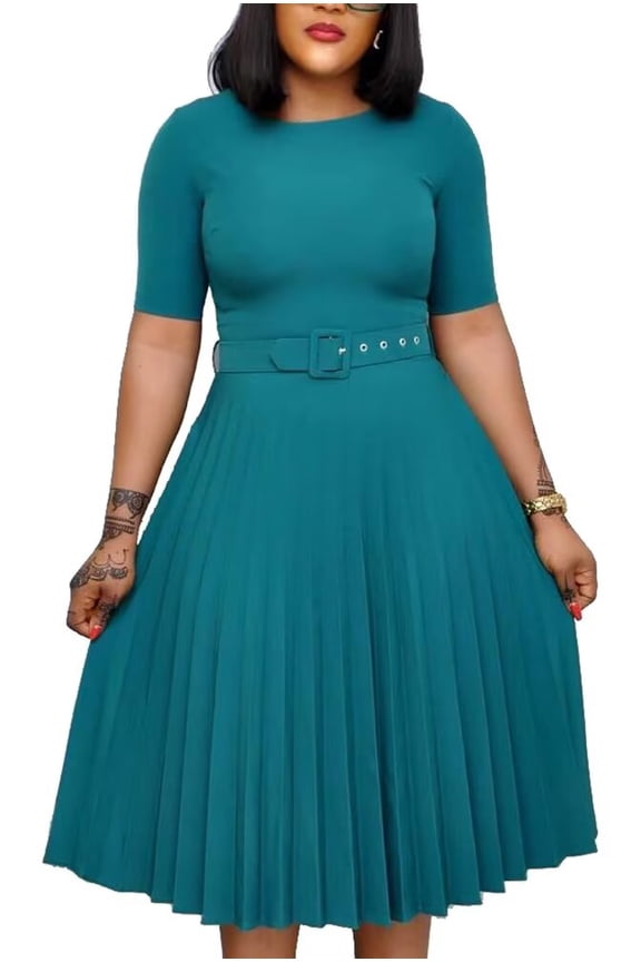 Womens Elegant Pleated Long Dresses Fall Lantern Flowy Swing Pleated Maxi Dress