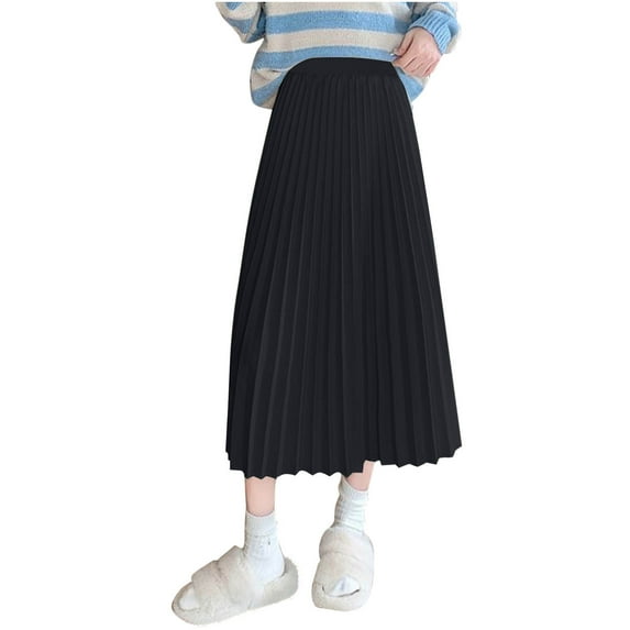 Womens Elegant Pleated Skirt Satin Elastic High Waist Flowy Dressy Casual Skirts Plus Size A-Line Party Maxi Skirts Black XXL