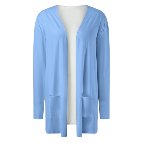 Womens Elegant Pockets Cardigan Cover Up Casual Mid Long Length Tops Womens Long Cardigan with Pockets Fashion Sweaters for Women V Neck Lightweight Sweater Women Open Back Sweater for Women Women