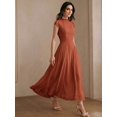 thumbnail image 1 of Womens Elegant Redwood High Neck Cap Sleeve A-Line Long Dress, 1 of 6