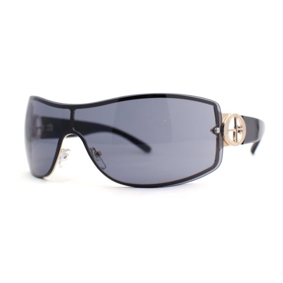 Womens Elegant Rimless Shield Wrap Luxury Designer Sunglasses Gold Black - Black