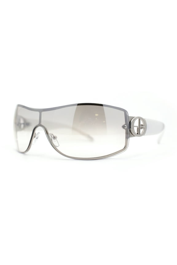 Womens Elegant Rimless Shield Wrap Luxury Designer Sunglasses Silver White - Clear Mirror
