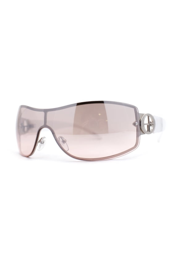 Womens Elegant Rimless Shield Wrap Luxury Designer Sunglasses Silver White - Pink Clear