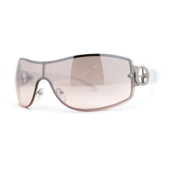 Womens Elegant Rimless Shield Wrap Luxury Designer Sunglasses Silver White - Pink Clear