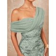 thumbnail image 1 of Womens Elegant Sage Green One-Shoulder Maxi Dress with Floral Sequin, 1 of 7