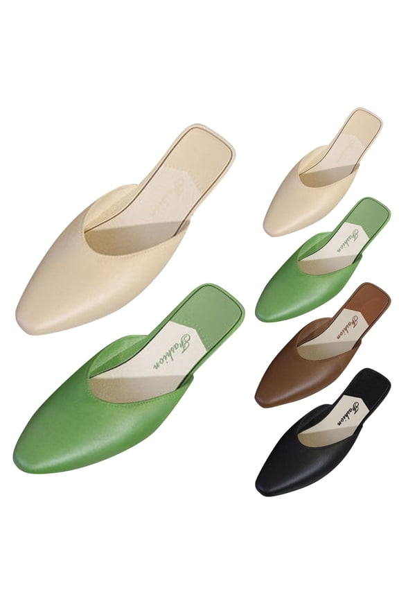 Womens Elegant Satin Backless Slides, Square Toe Mules Satin Backless Flats for Office & Evening Brown 38